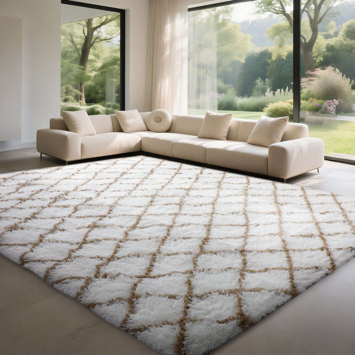 CozyDesg Shag Area Rugs,4'x6' Soft Fluffy Shaggy Carpet for Living Room,Large Rug for Bedroom Dining Room Home Decor Room Decor,Black & White