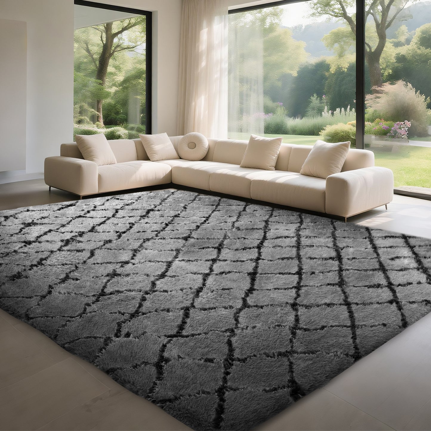 CozyDesg Shag Area Rugs,4'x6' Soft Fluffy Shaggy Carpet for Living Room,Large Rug for Bedroom Dining Room Home Decor Room Decor,Black & White