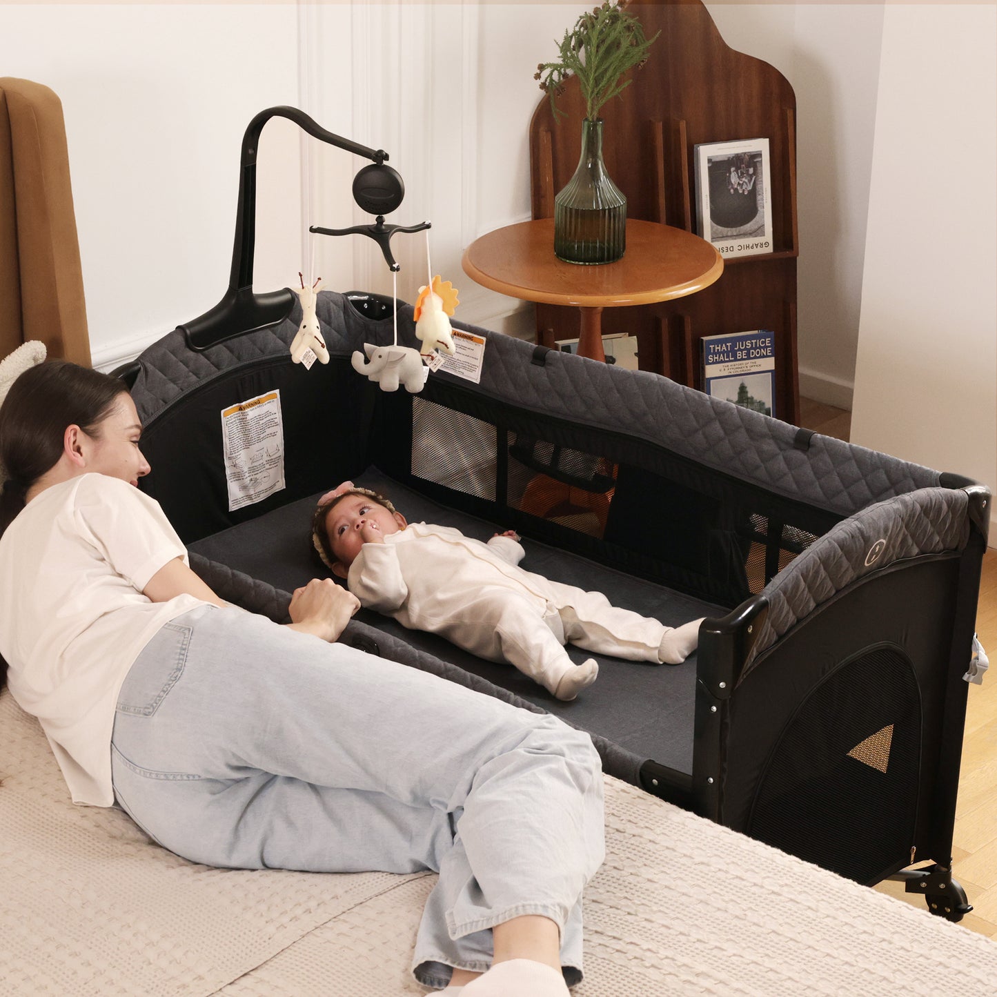 Babyeap 5 in 1 Baby Bassinet,Baby Sleeping Bed,Baby Changing Table,Baby Playpen,Standalone Baby Crib,Baby Bedside Bassinet for Newborn Baby