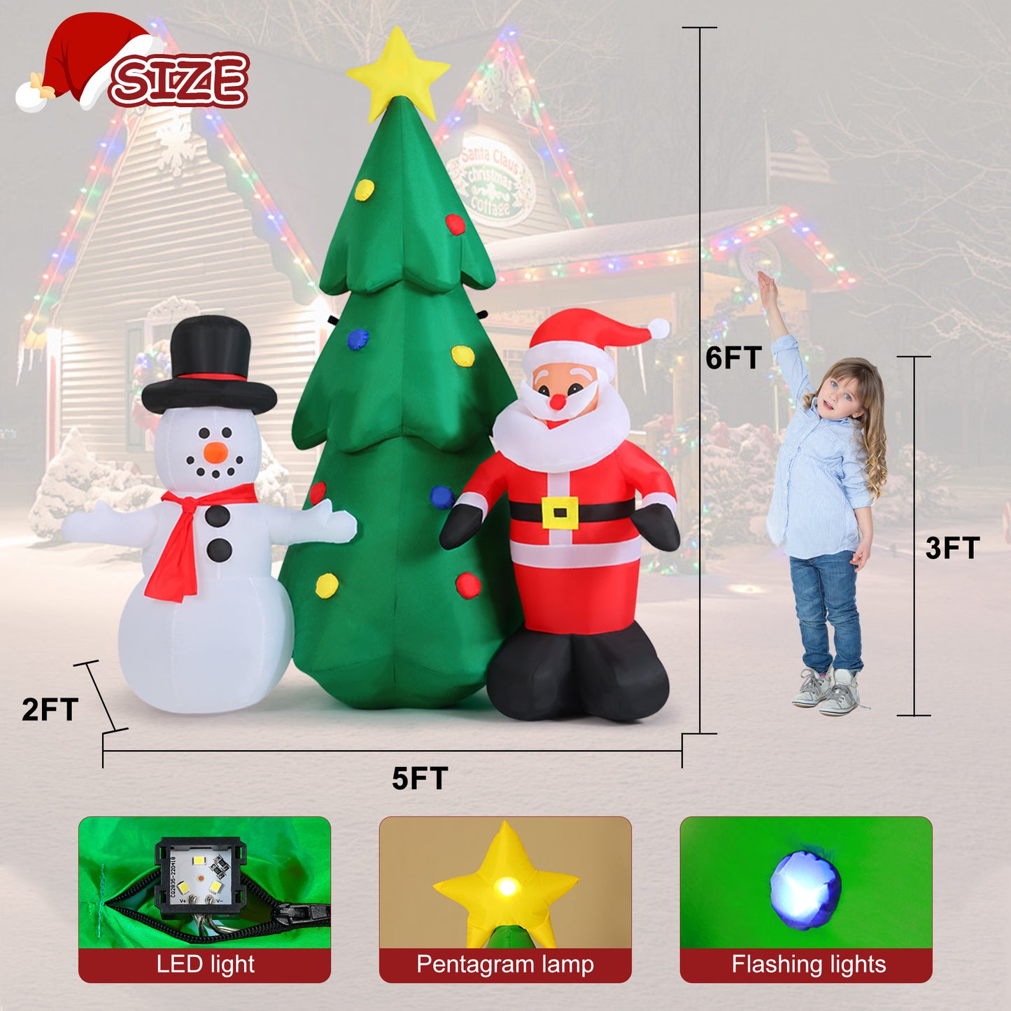 Lookfly 6FT Christmas Tree Inflatables Outdoor Decorations with Santa Claus & Snowman,Christmas Blow Up with LED Lights,Inflatable Christmas Yard Decorations