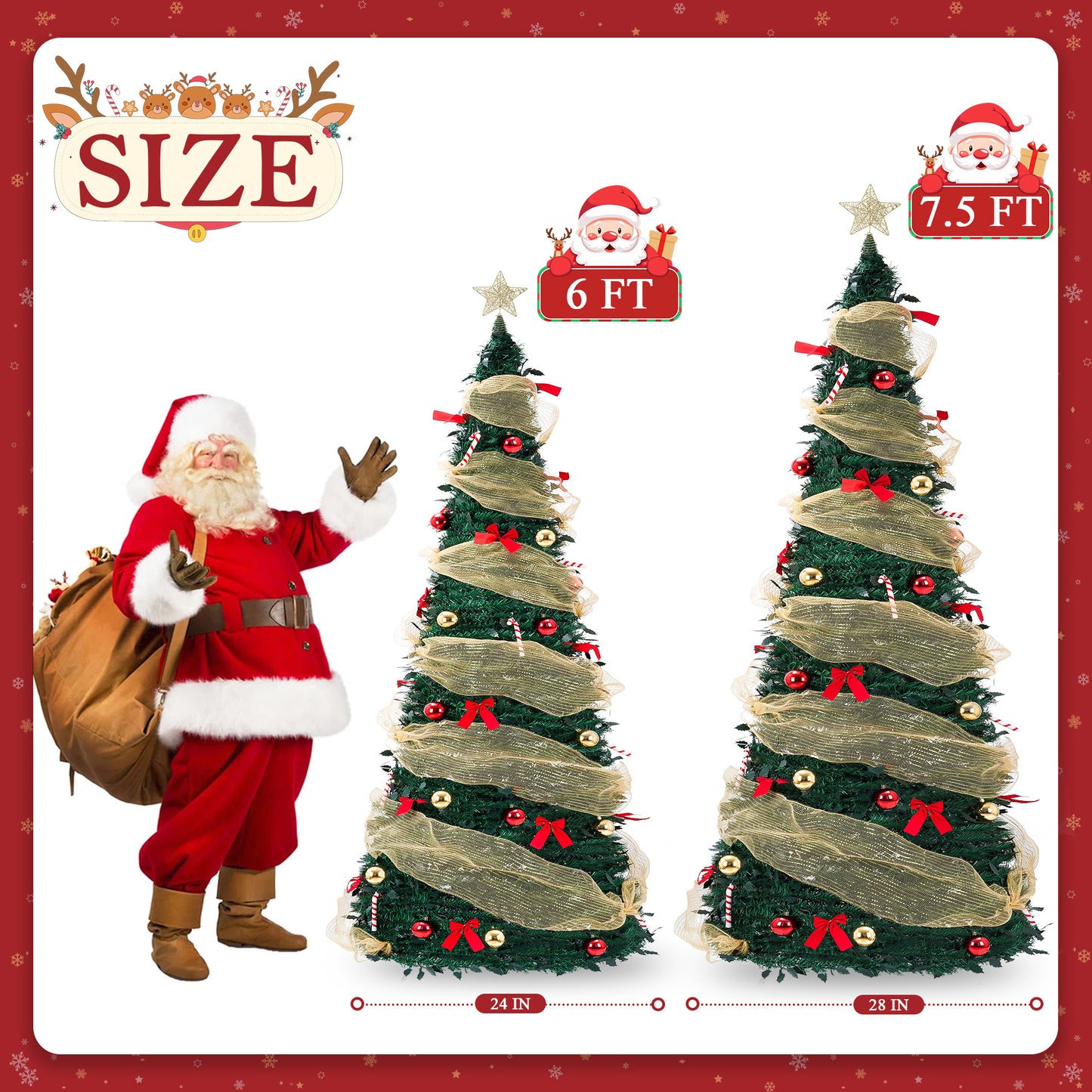 Yexmas 6FT Pop-Up Artificial Christmas Tree with 300LED Lights,Green Prelit Christmas Tree with Foldable Base