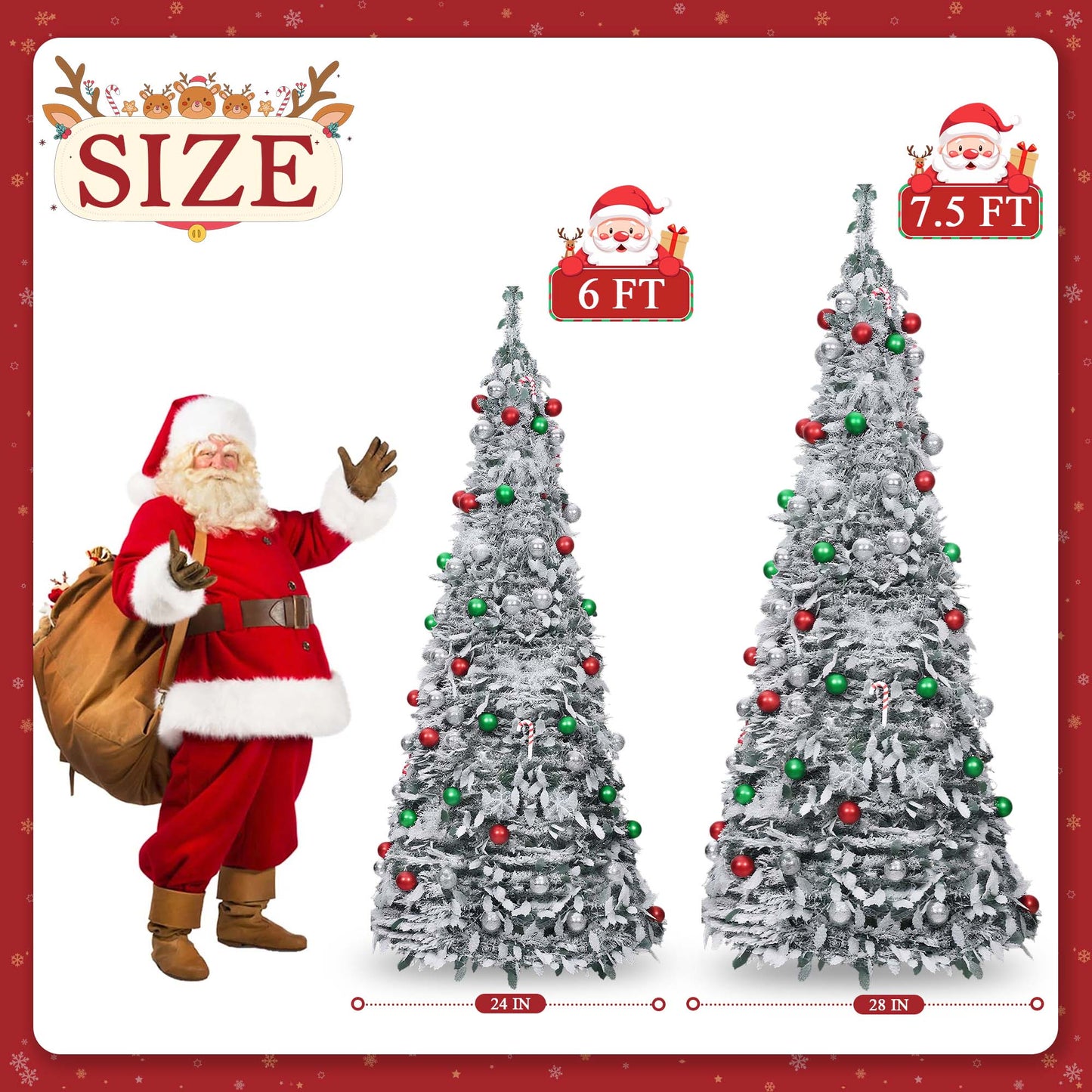 Lookfly 6FT Pop-Up Artificial Christmas Tree with 300LED Lights,White Prelit Christmas Tree with Foldable Base