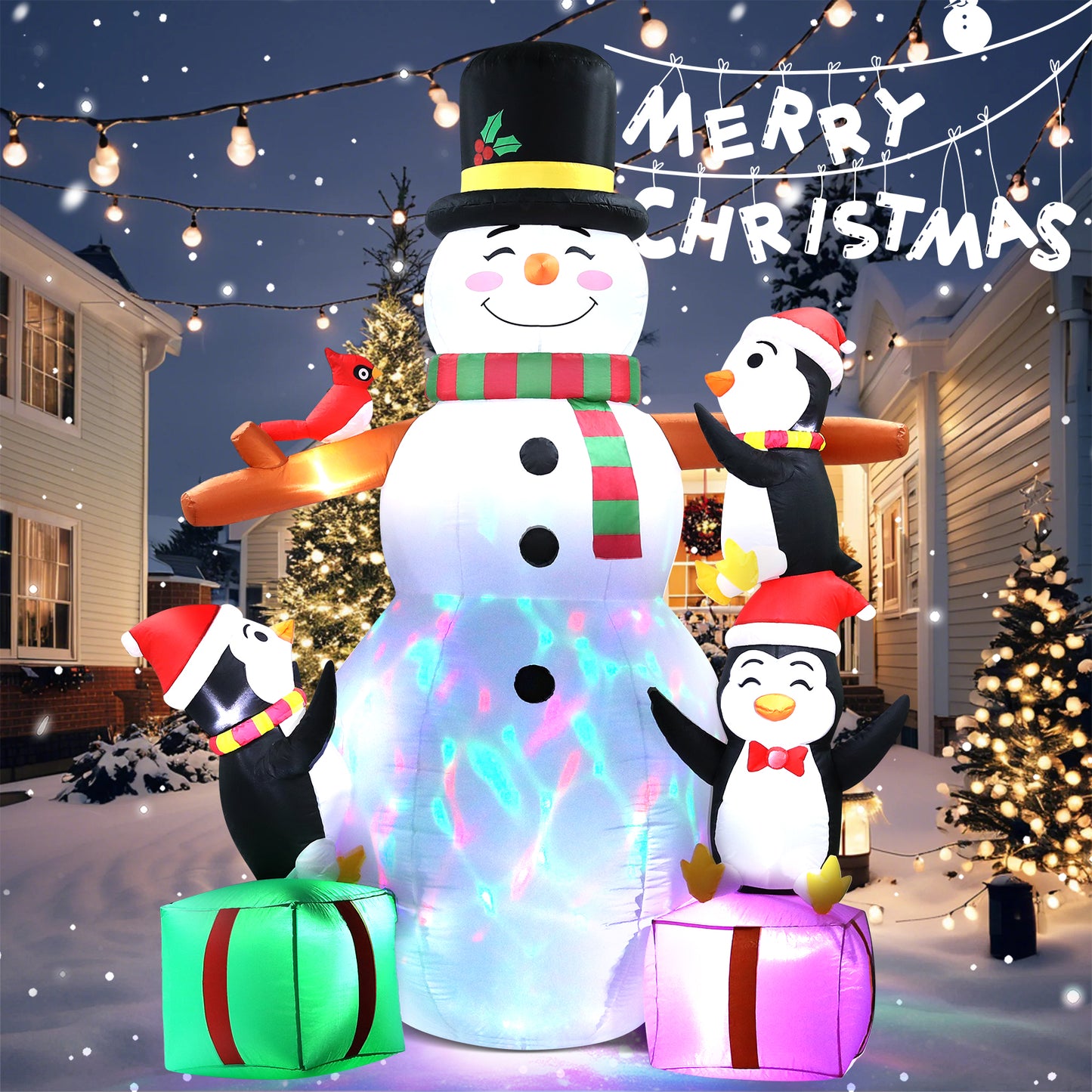 LOOKFLY 8 ft Giant Christmas Snowman Inflatable Outdoor Decoration with Build-in Multicolor LEDs, Blow Up Inflatables for Xmas Party Garden Patio Lawn