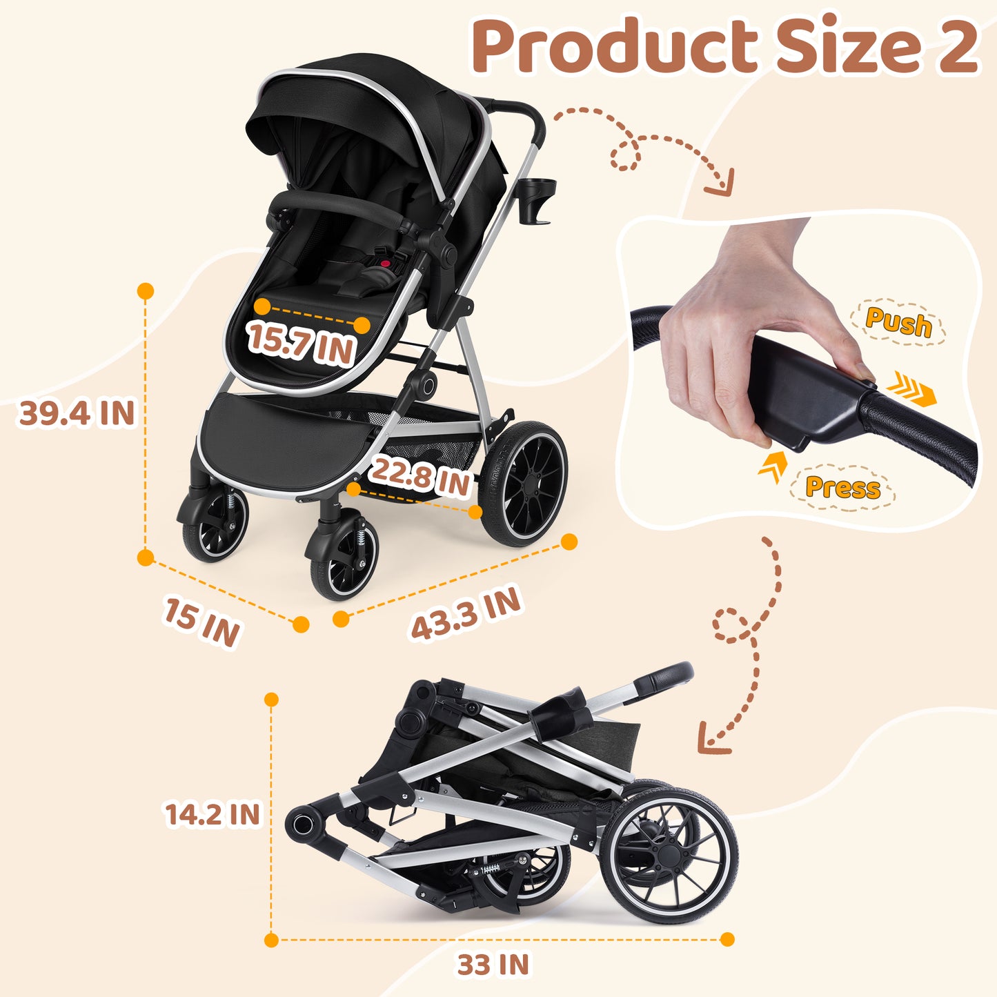 babyeap Baby Stroller,2 in 1 Lightweight Travel Stroller,Compact Foldable Stroller for Toddler with Reversible,Black