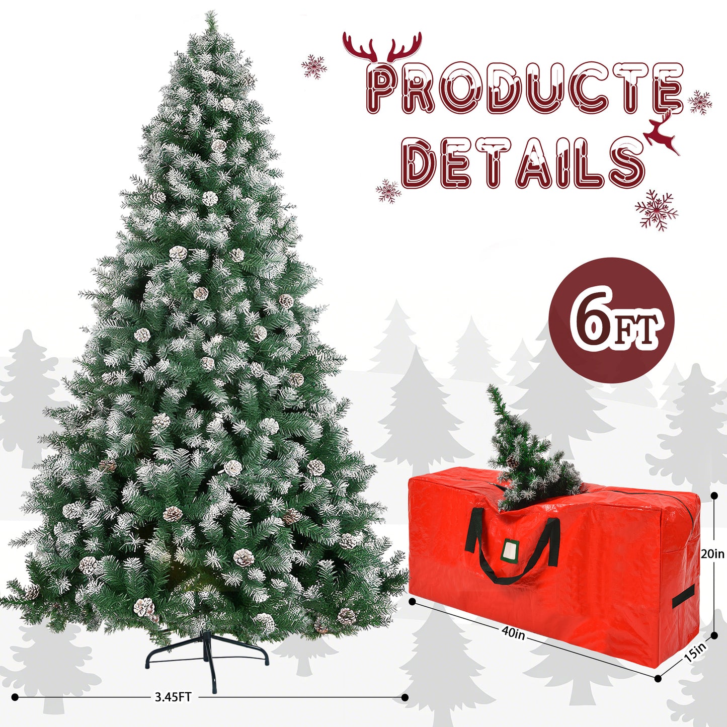 Yexmas 6ft Pre-Lit Christmas Tree, 8 Modes LED Lights, Artificial Xmas Tree with Large Storage Bag