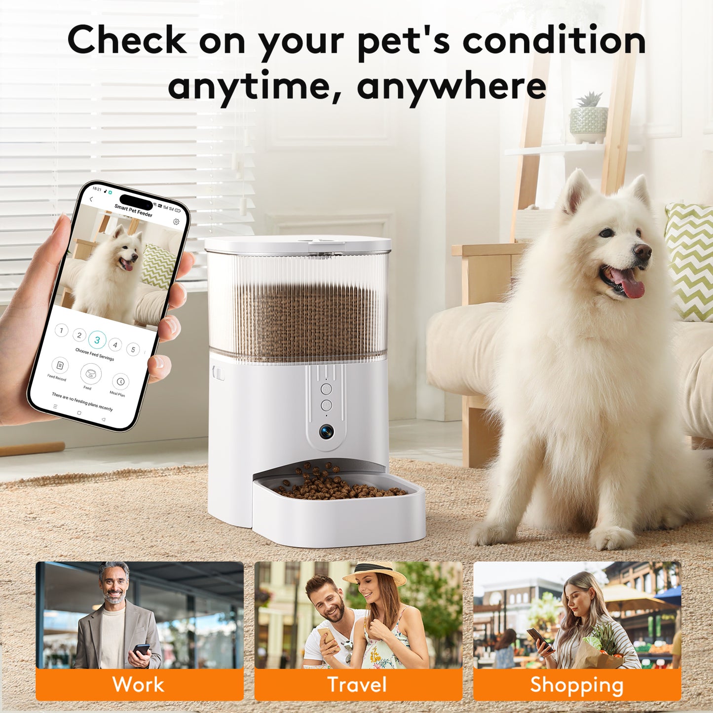 Zoolike Automatic Cat Feeder with Camera,1080P HD Video with Night Vision, 2.4G WiFi Smart Food Dispenser with APP Control for Cat&Dog,3L