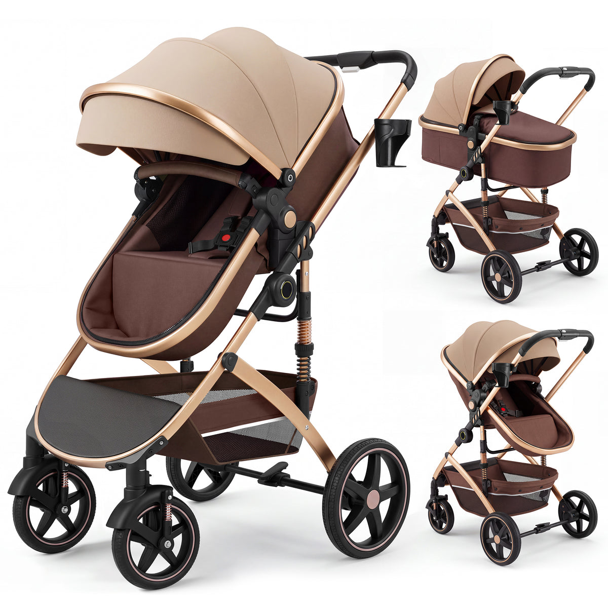 babyeap 2 in 1 Baby Stroller,Foldable Lightweight Carriage Reversible Bassinet Pram for Toddler,Travel Stroller with with Cup Holder、Storage Bag