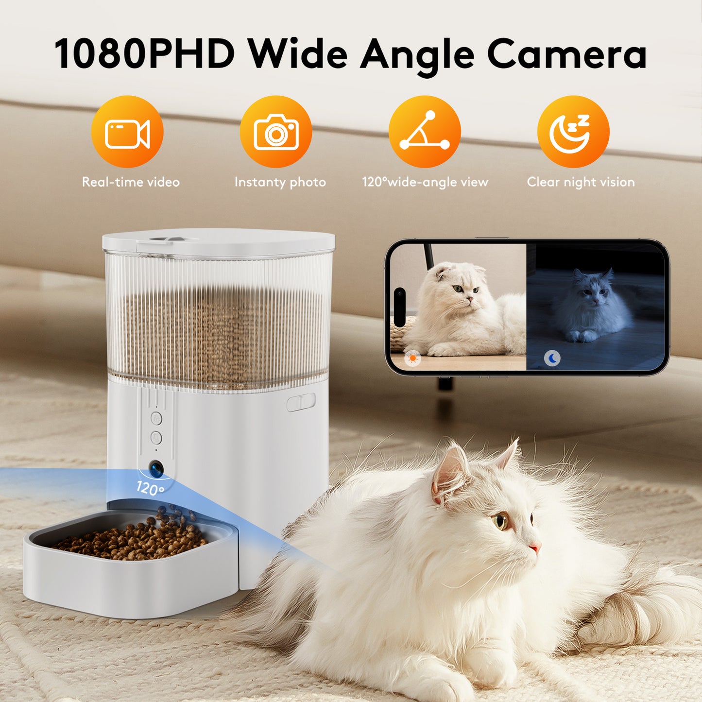 Zoolike Automatic Cat Feeder with Camera,1080P HD Video with Night Vision, 2.4G WiFi Smart Food Dispenser with APP Control for Cat&Dog,3L