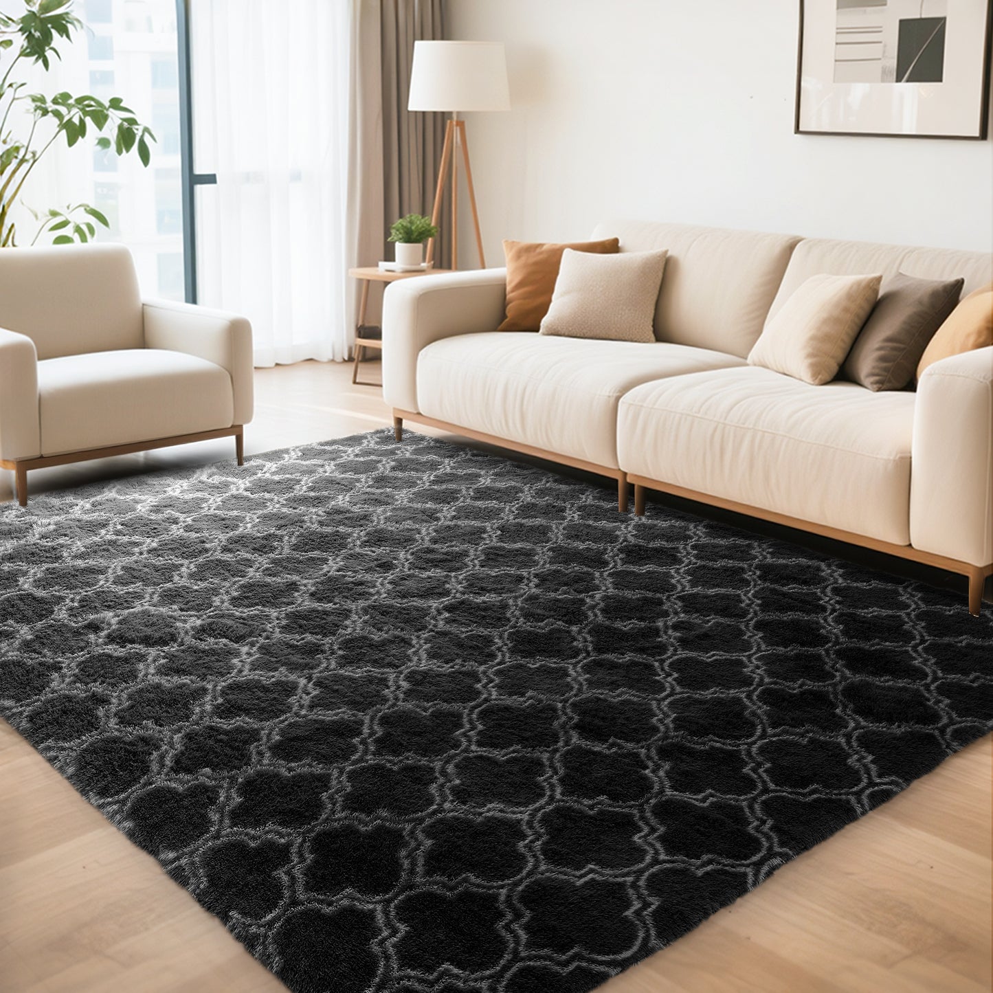 CozyDesg Area Rugs for Living Room,Black Rugs Shag Fluffy Shaggy Bedside Carpet, Large rug for Living Room Bedroom Dining Room Office Home Decor