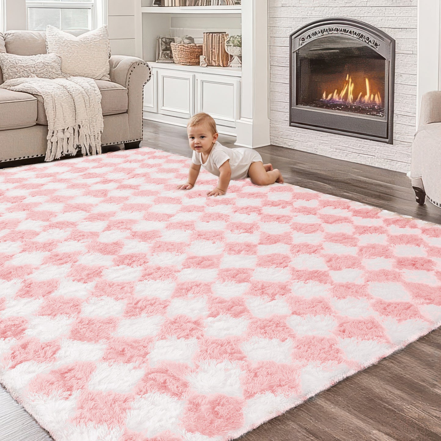 CozyDesg Large Rugs,4'x6' Soft Fluffy Shag Indoor Floor Carpet for Living Room Bedroom Dining Room Office Home Decor,Dark Gray & White