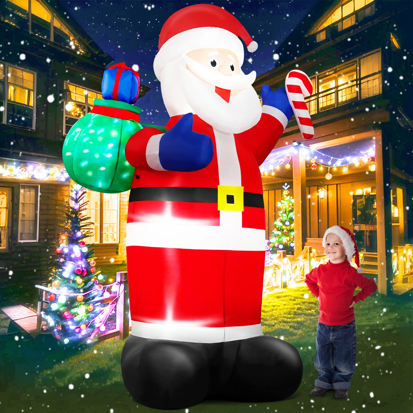Yexmas 8FT Christmas Inflatable Santa Claus Outdoor Decorations,Blow Up Santa Claus with Gifts Bag, Built-in Brilliant LED Lights Xmas Inflatables Yard Decor