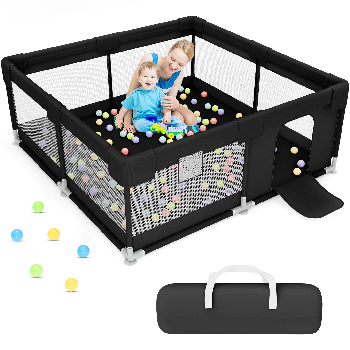 babyeap Baby Playpen,50x50 Inch Baby Playards for Babies and Toddlers,Fence Baby Play Yards for Indoor & Outdoor with Breathable Mesh,Dark Gray
