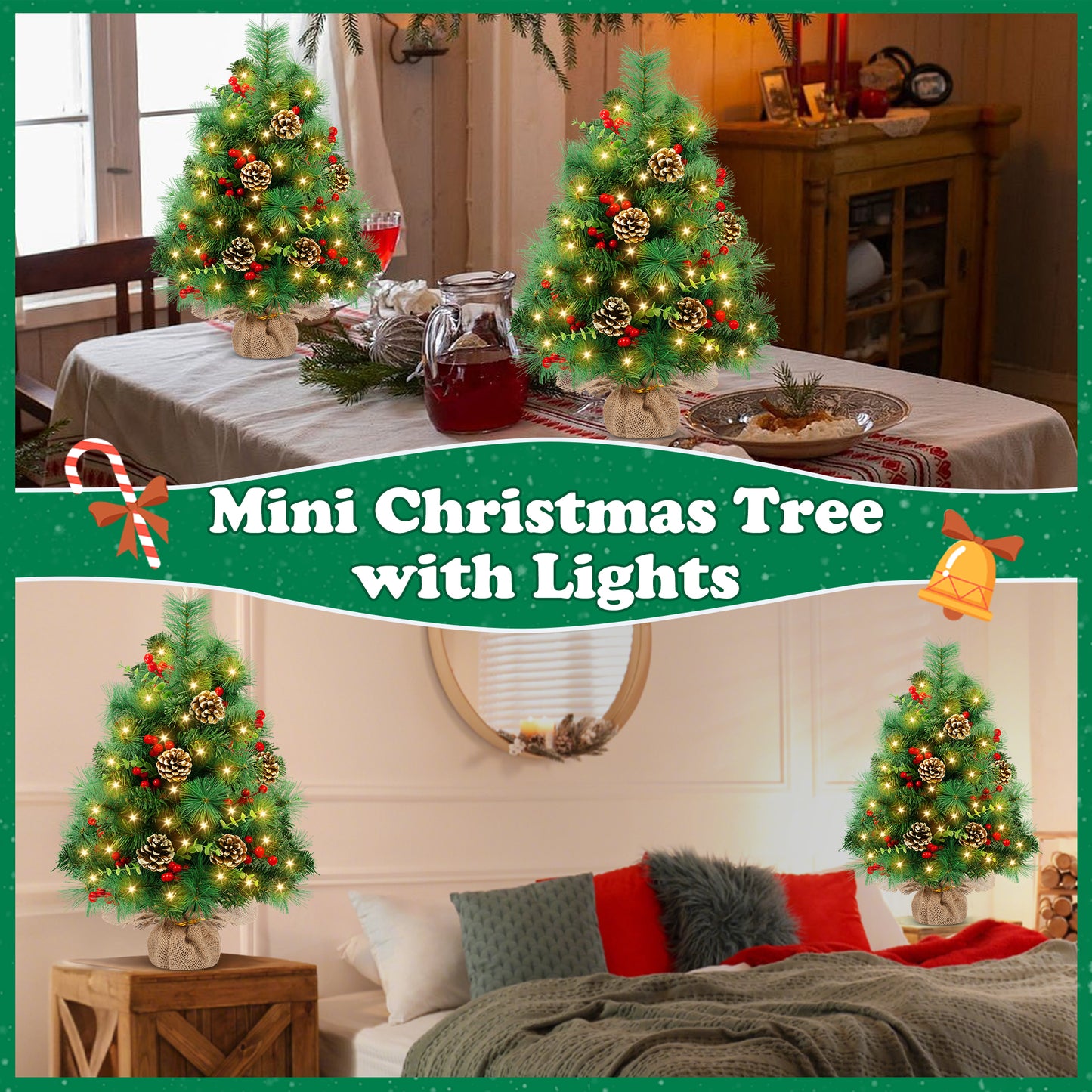 Yexmas 2PCS Pre-lit Artificial Mini Christmas Tree,30 Inch Small Tabletop Xmas Tree for Indoor Outdoor Christmas Decor