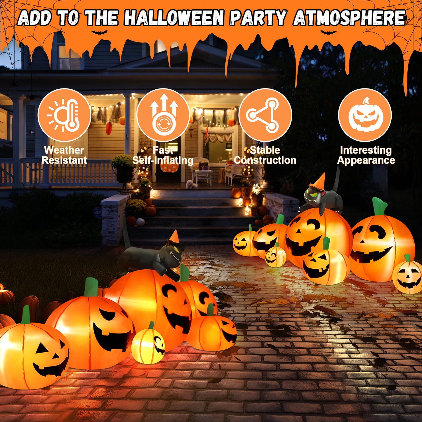 Yexmas 8FT Halloween Inflatables Outdoor Decorations Pumpkin,Halloween Blow Ups with Black Cat & 8 Built-in LED Lights for Halloween Party Yard Garden Lawn Decor