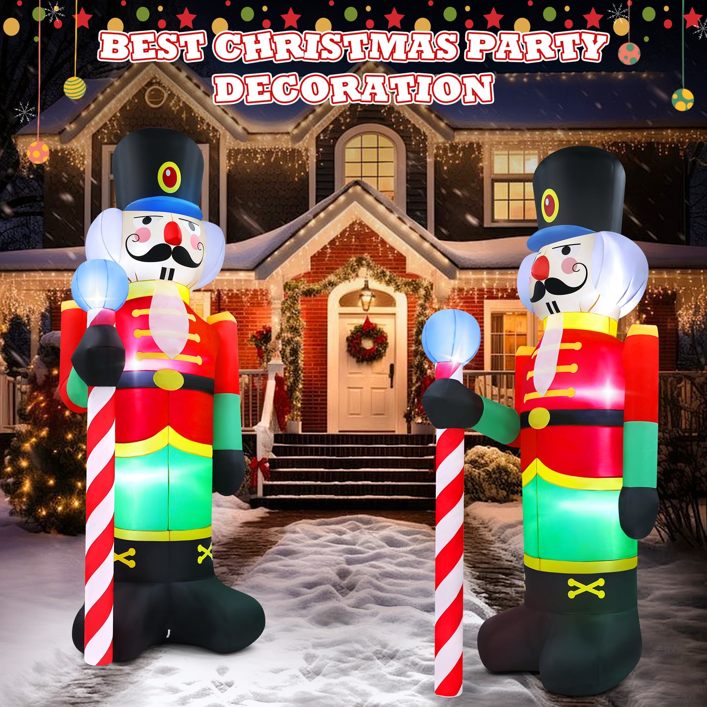 Yexmas 8FT Christmas Inflatable Nutcracker Soldier Outdoor Decor with Large Blow Up Soldier with LED Lights for Yard,Garden,Lawn