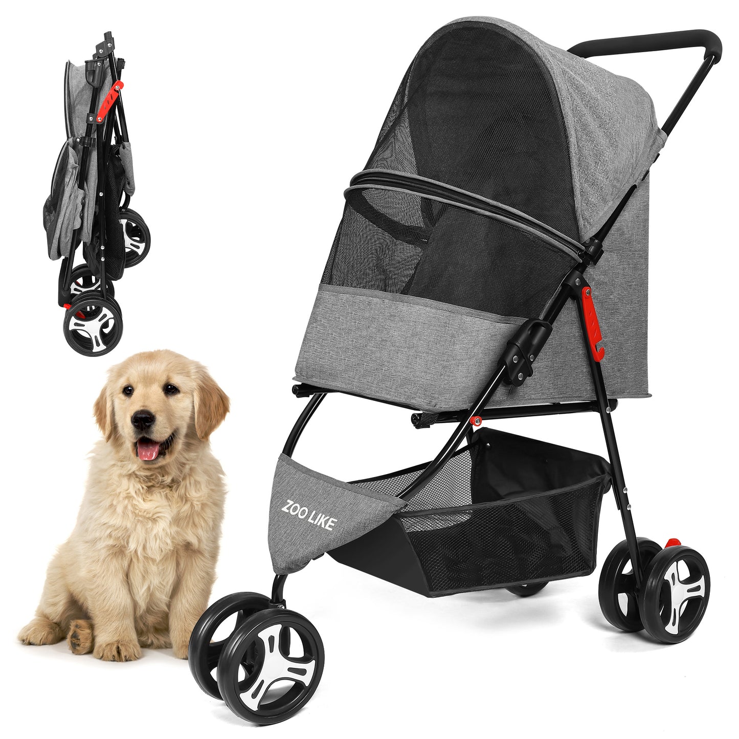 Zoolike 3 Wheel Pet Stroller Cat Dog Stroller Foldable Jogging Travel Perros Carrier for Small Medium Dogs,Puppy Stroller,Black