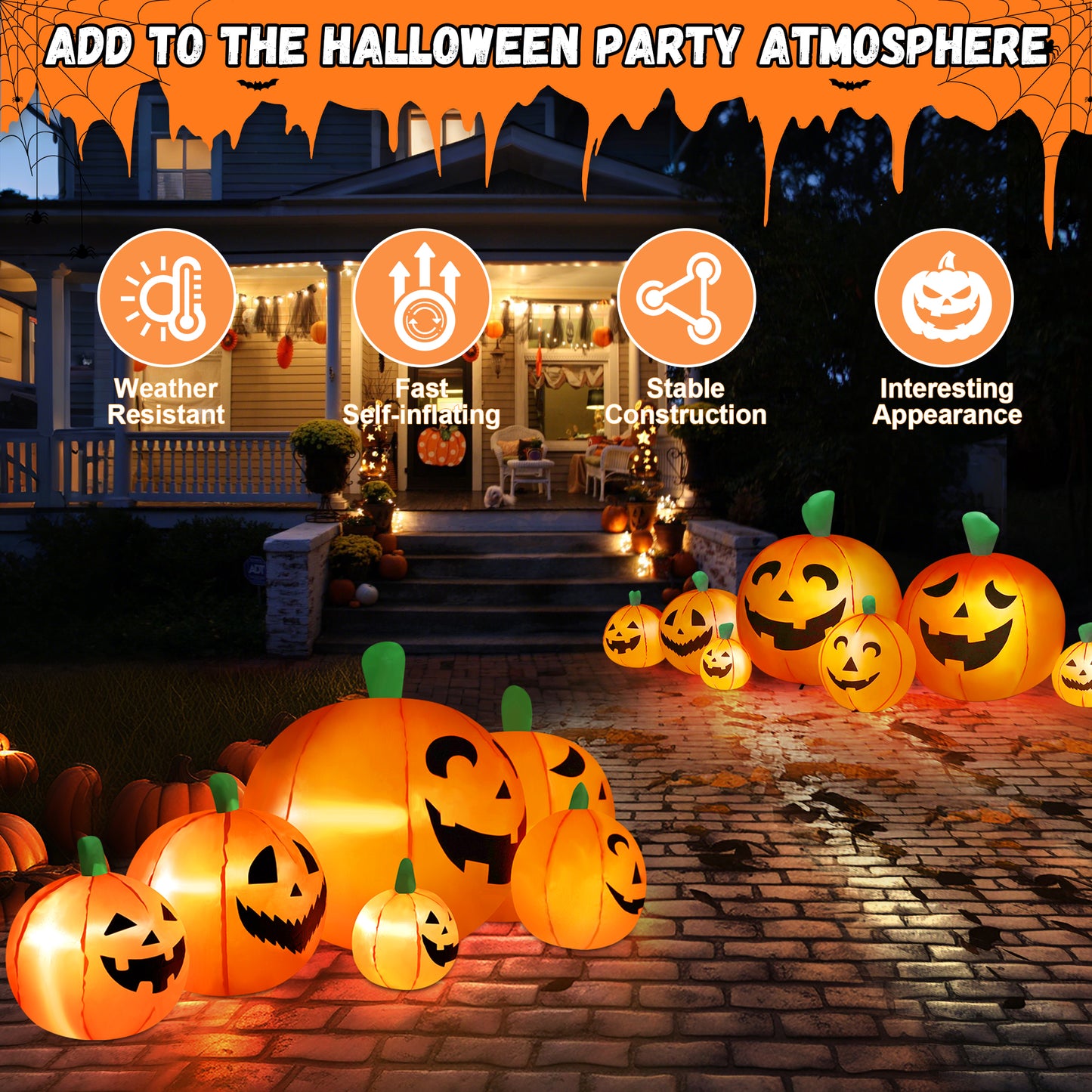 Yexmas 8 FT Halloween Inflatables Pumpkin,7 Pumpkins Halloween Outdoor Decoration with Built-in LED Lights,Halloween Blow Ups for Yard, Lawn, Garden Decor