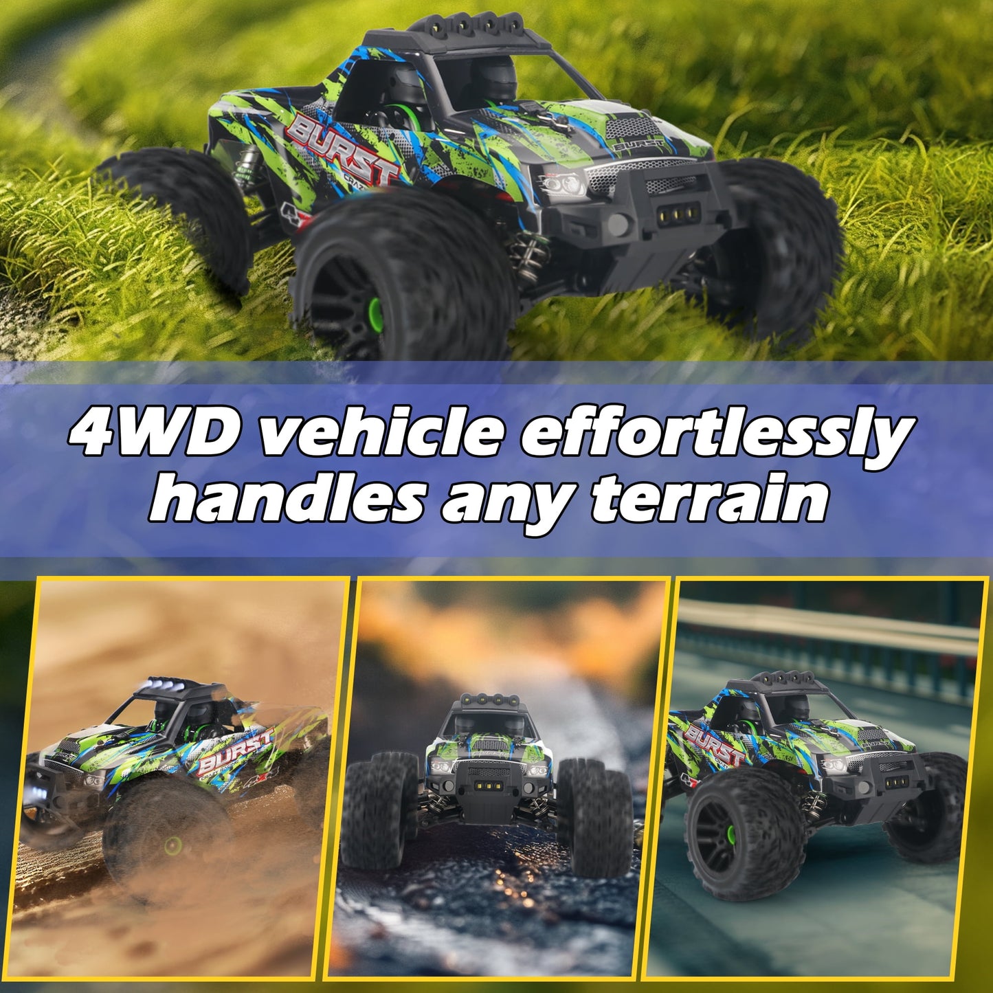 Yexmas 1:14 High-Speed RC Car ,70KM/H All Terrain Off-Road Remote Control Car , 2 Batteries Gifts Toys for Kids Adults