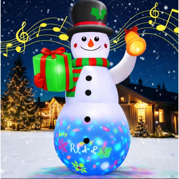 Yexmas Christmas Inflatable,Snowman Outdoor Decoration with Build-in LEDs,Snowman with Gifts Blow Up Inflatables Christmas for Yard Garden Lawn Xmas Holiday Decor