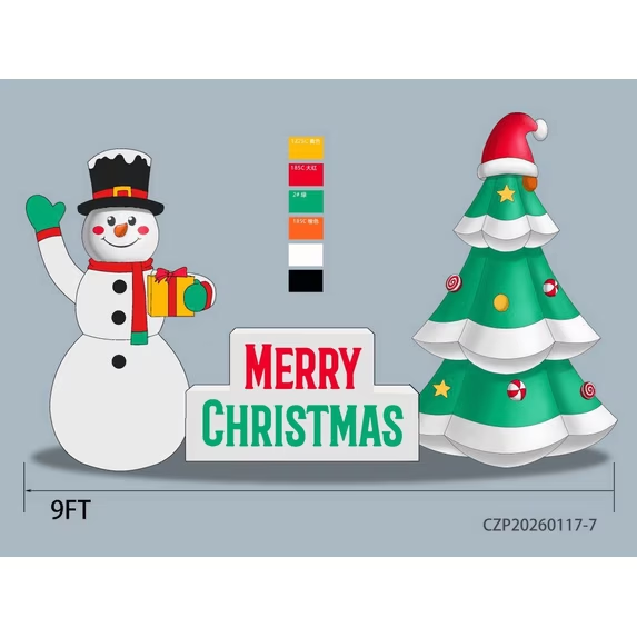 Yexmas 9ft Christmas Tree Inflatables, Decorations with Snowman Built-in LED Lights, Blow Up Christmas Tree Outdoor Decoration for Christmas Party Holiday Outdoor Garden Lawn Yard Decor