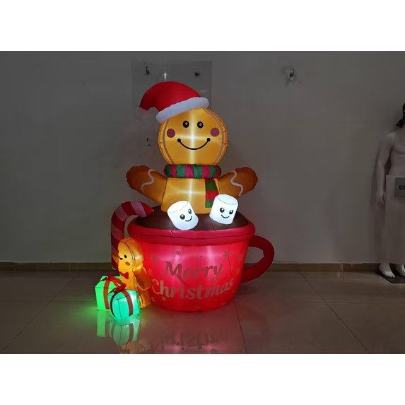 Yexmas 7FT Inflatable Gingerbread Man – LED Lights Christmas Decoration for Yard, Lawn, Garden & Indoor/Outdoor Holiday Display
