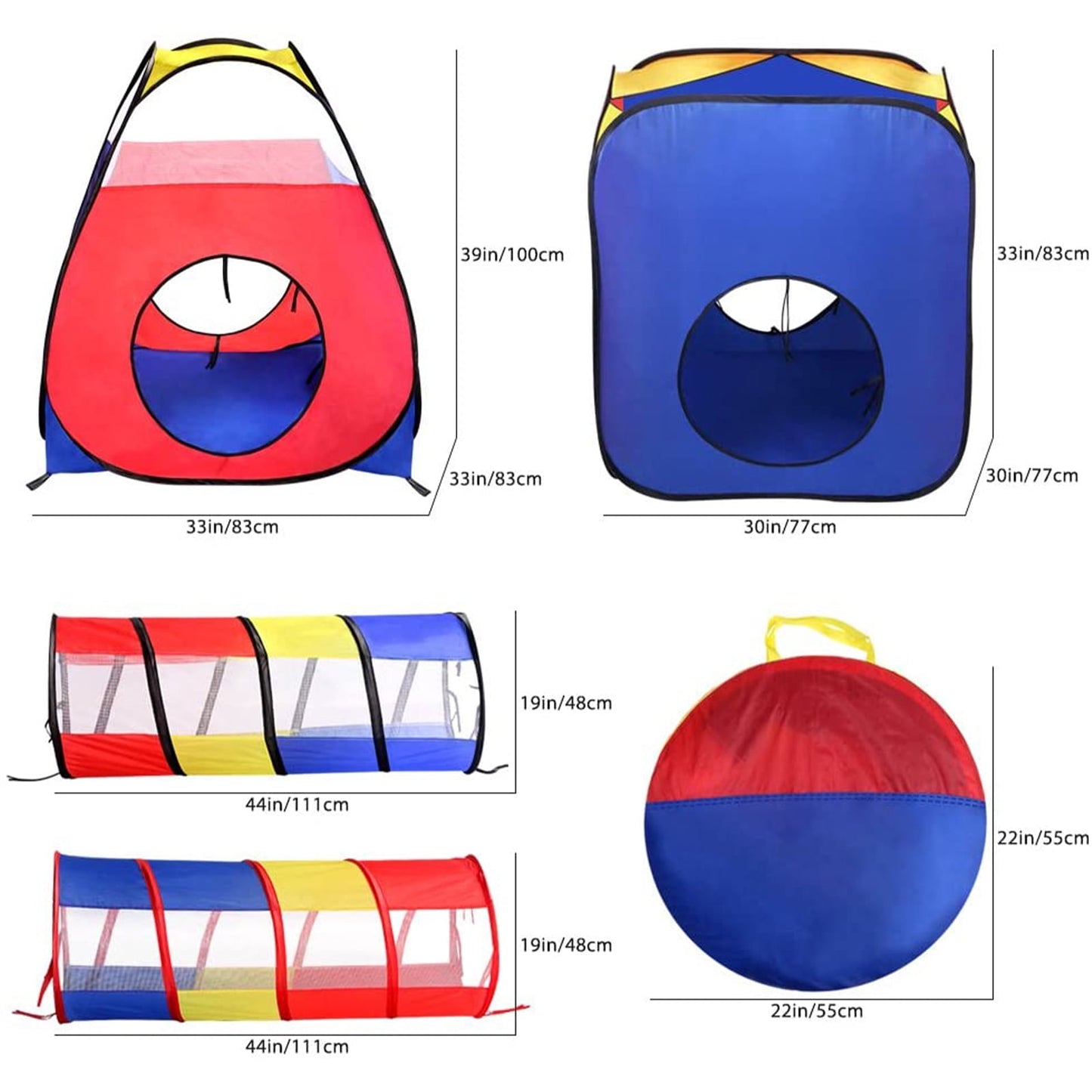 Yexmas 4 in 1 Kids Play Tent and Tunnels, Foldable Indoor Outdoor Pop Up Ball Pit, 2 Tents + 2 Crawl Tunnels Playhouse Tent Set for Boys Girls Kids(No Ball)