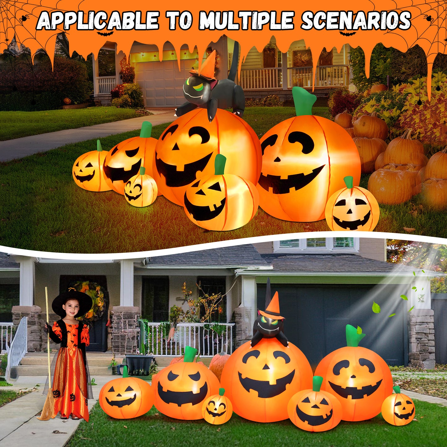 Yexmas 8FT Halloween Inflatables Outdoor Decorations Pumpkin,Halloween Blow Ups with Black Cat & 8 Built-in LED Lights for Halloween Party Yard Garden Lawn Decor
