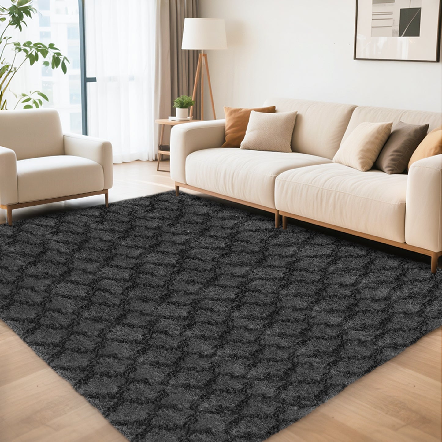 CozyDesg Area Rugs for Living Room,Black Rugs Shag Fluffy Shaggy Bedside Carpet, Large rug for Living Room Bedroom Dining Room Office Home Decor