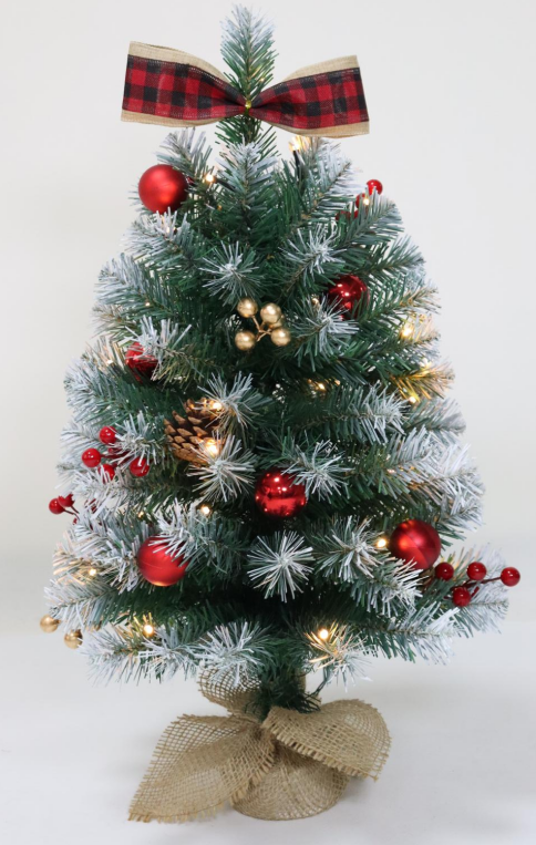 Yexmas Pre-lit Mini Christmas Tree, Artificial Xmas Tree with Warm Lights, Holiday Decoration Indoor Tree for Home Office Party