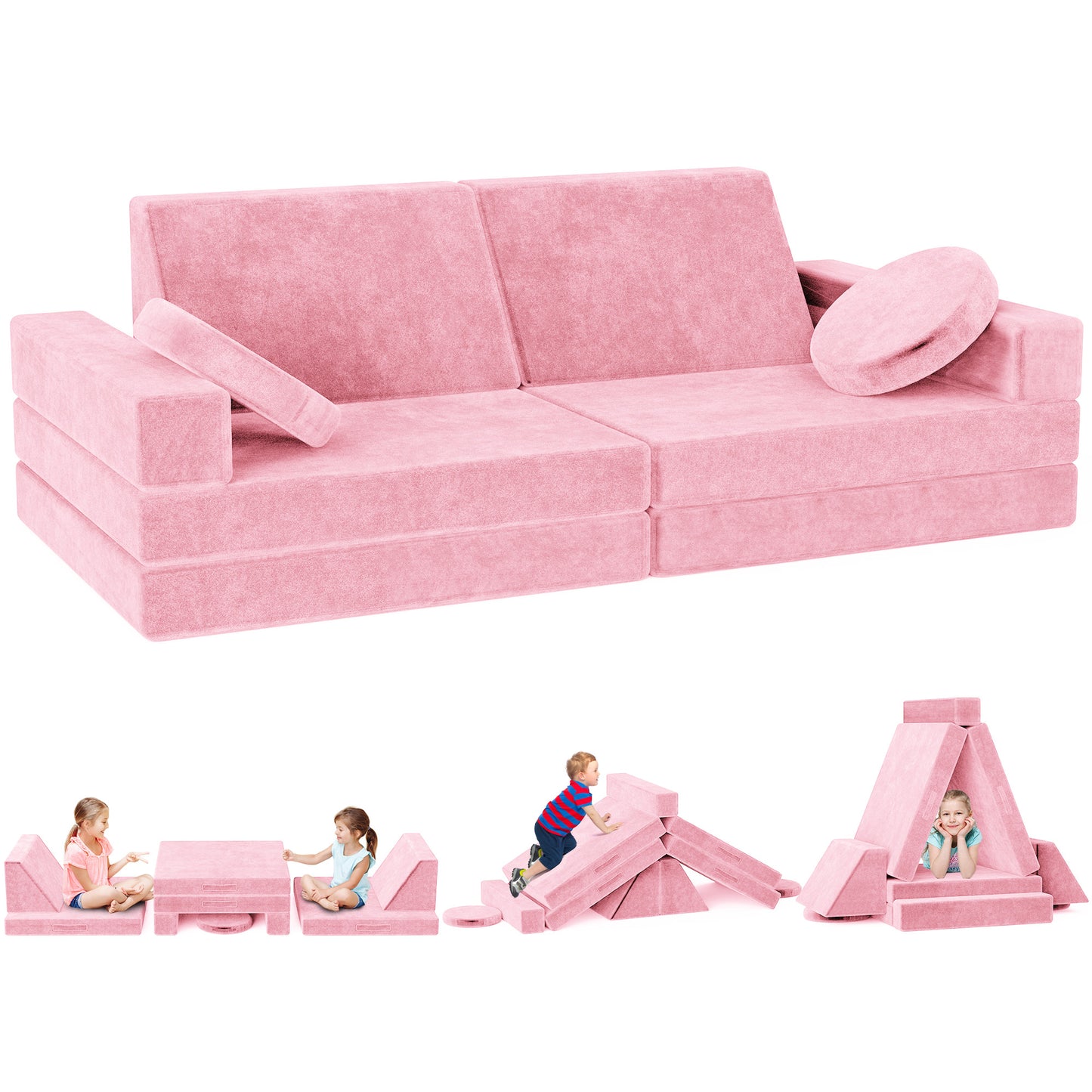LOOKFLY 10 PCS Customizable Kids Play Foam Couch, Multifunctional Modular Sofa Couch,Kids Toddler Couch,Convertible Foam and Floor Cushion for Boys and Girls,Gray