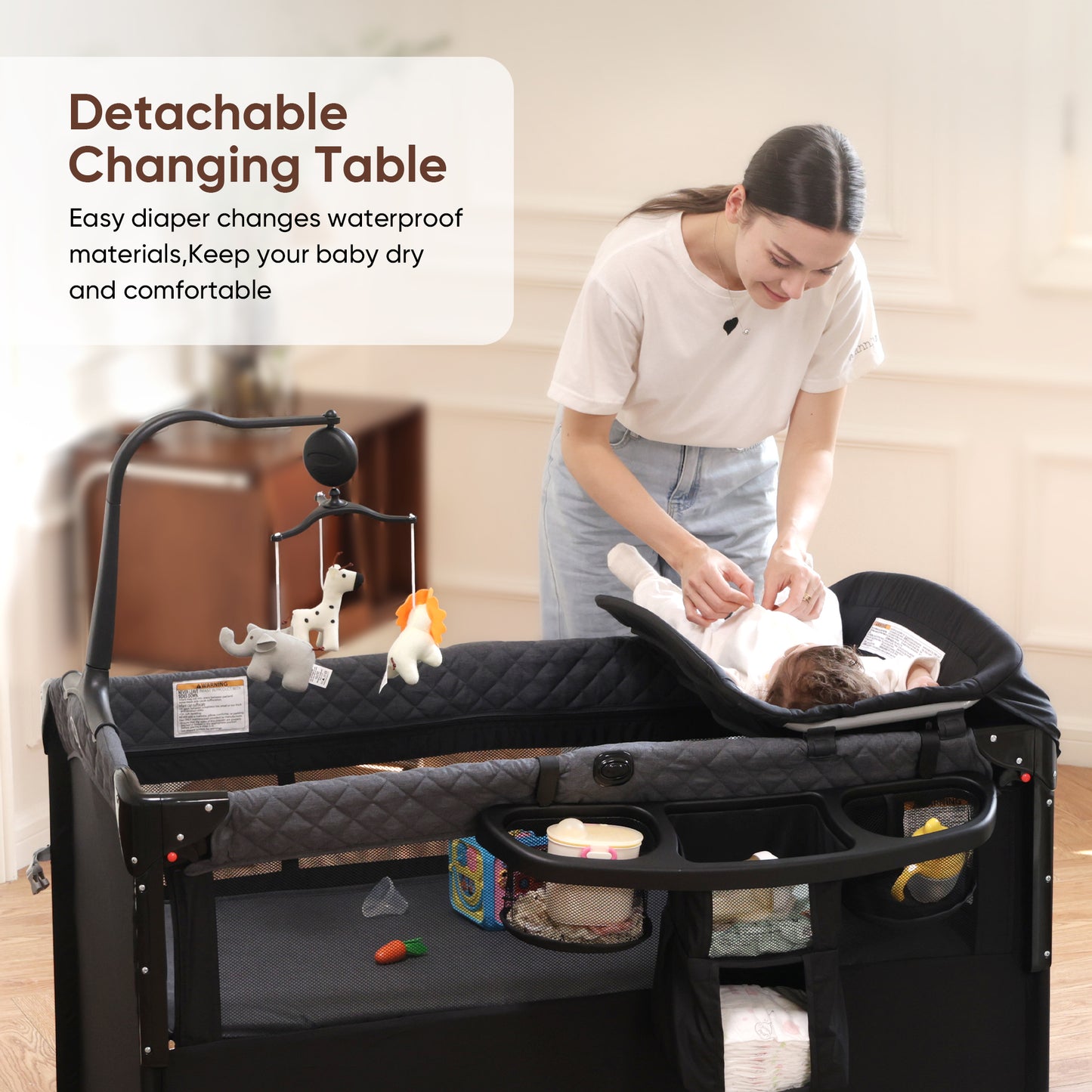 Babyeap 5 in 1 Baby Bassinet,Baby Sleeping Bed,Baby Changing Table,Baby Playpen,Standalone Baby Crib,Baby Bedside Bassinet for Newborn Baby