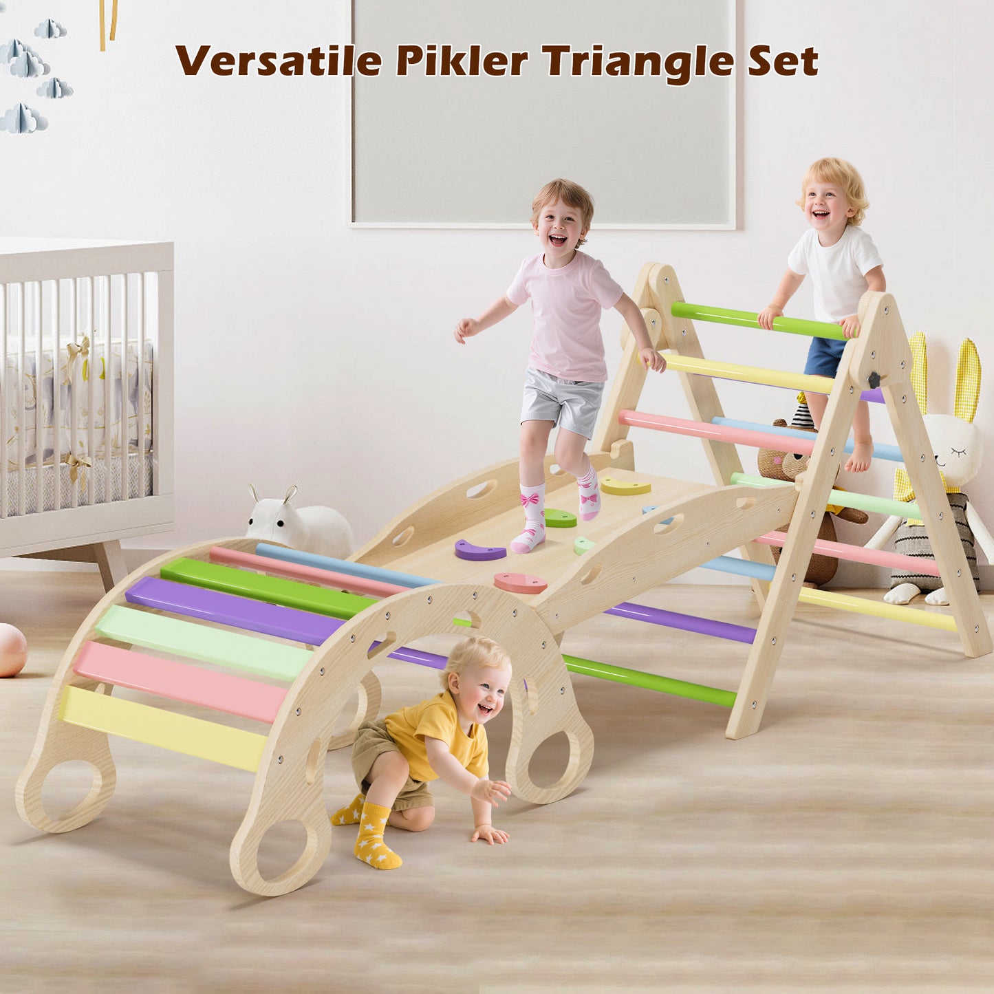 Lookfly 9 in1 Pikler Triangle Set Foldable Baby Climbing Toys for Toddlers 1-6 Inside with Ramp Seesaw,Toddler Climbing Toys Indoor Baby Gift