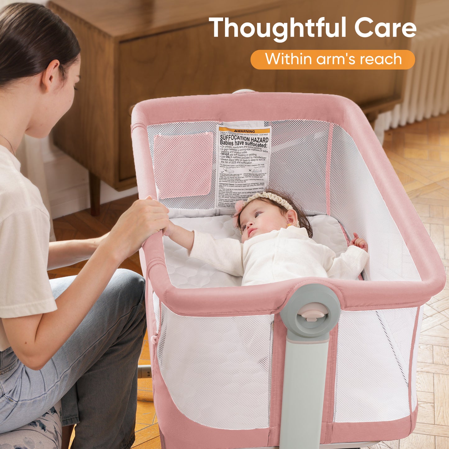 Babyeap 3 in 1 Baby Bassinet,Baby Basinet Bedside Sleeper, Standalone Baby Crib,6 Height Adjustable Portable Crib for Newborn