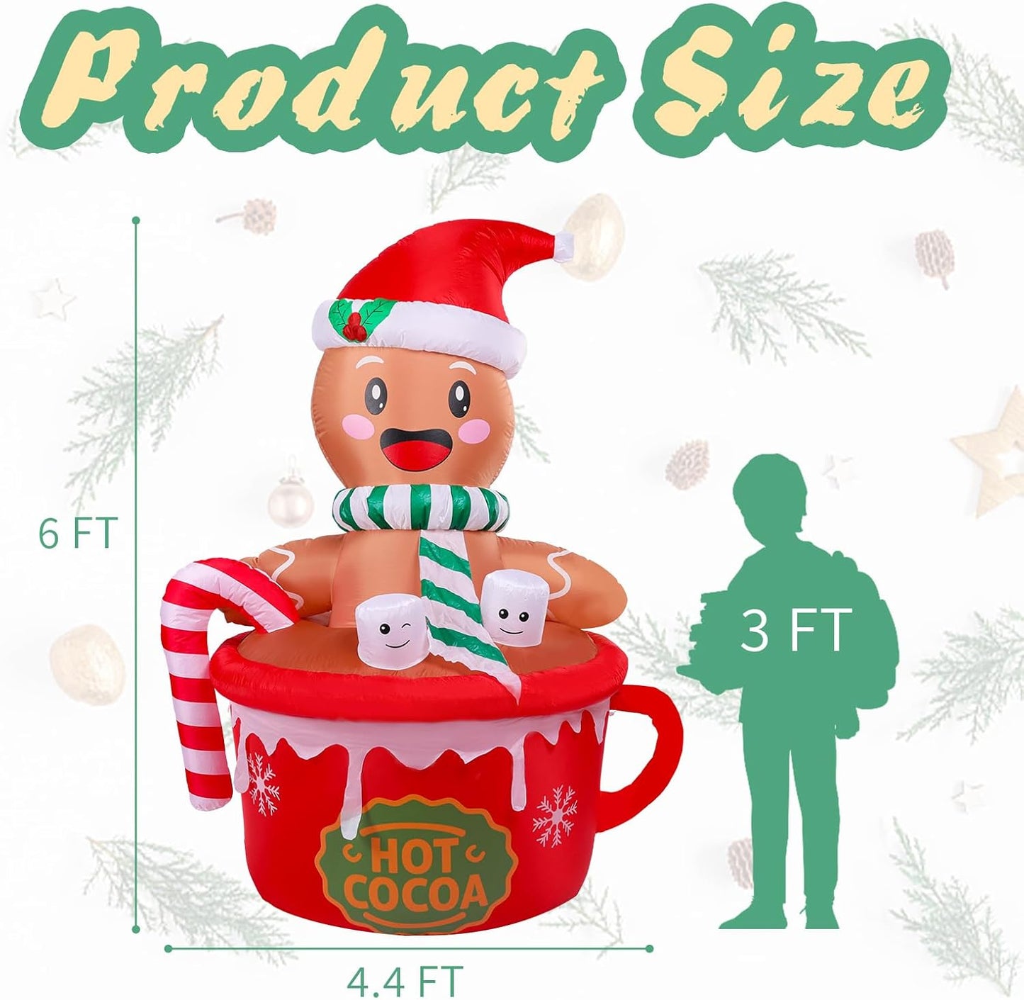 Yexmas 6 FT Christmas Inflatables Gingerbread Man With Candy, Blow Up Outdoor Decorations with LED Lights Built-in for Holiday Party Xmas Yard Garden