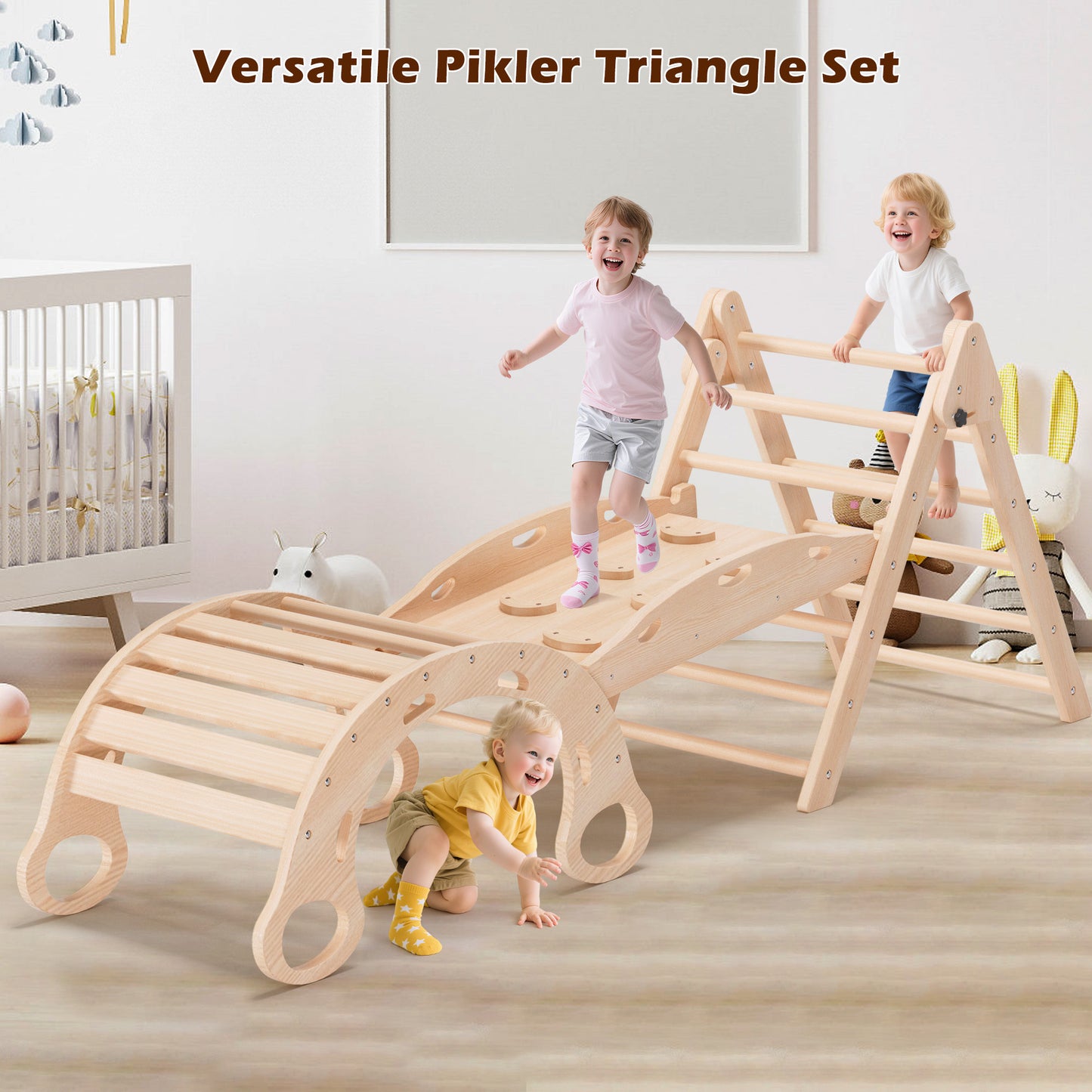 Lookfly 9 in1 Pikler Triangle Set Foldable Baby Climbing Toys for Toddlers 1-6 Inside with Ramp Seesaw,Toddler Climbing Toys Indoor Baby Gift