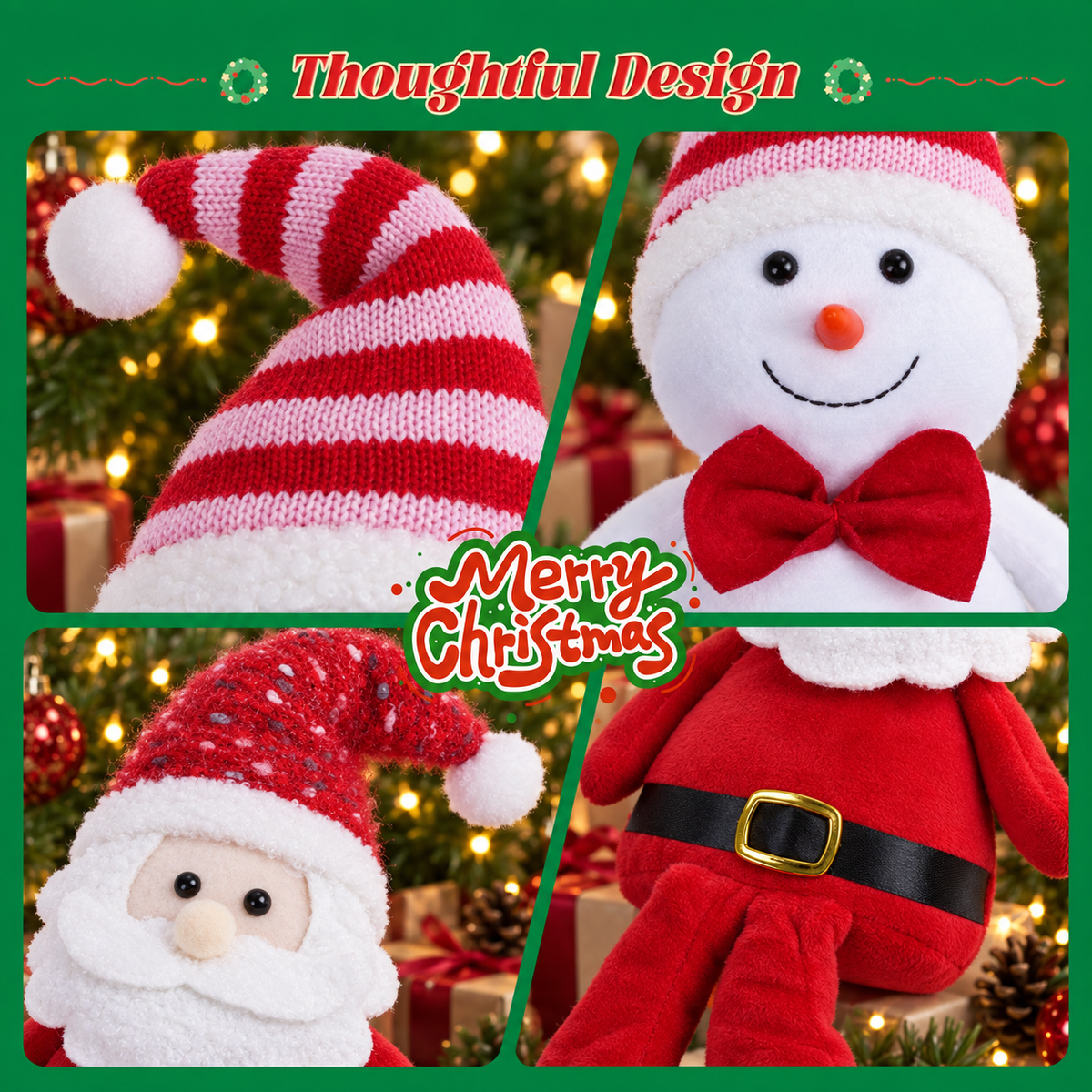 Yexmas 2pcs Plush Christmas Decorations with Snowman&Santa Claus, Handmade Soft Santa Doll, Stuffed Figurine Xmas Ornaments for Door Window Table Fireplace Party Holiday Decor