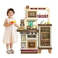 Lookfly 40.6 Inch Play Kitchen Set for Kids, Large Pretend Play Kitchen with Realistic Lights and Sounds, Simulation of Spray for Toddlers Girls Boys Gift, Brown