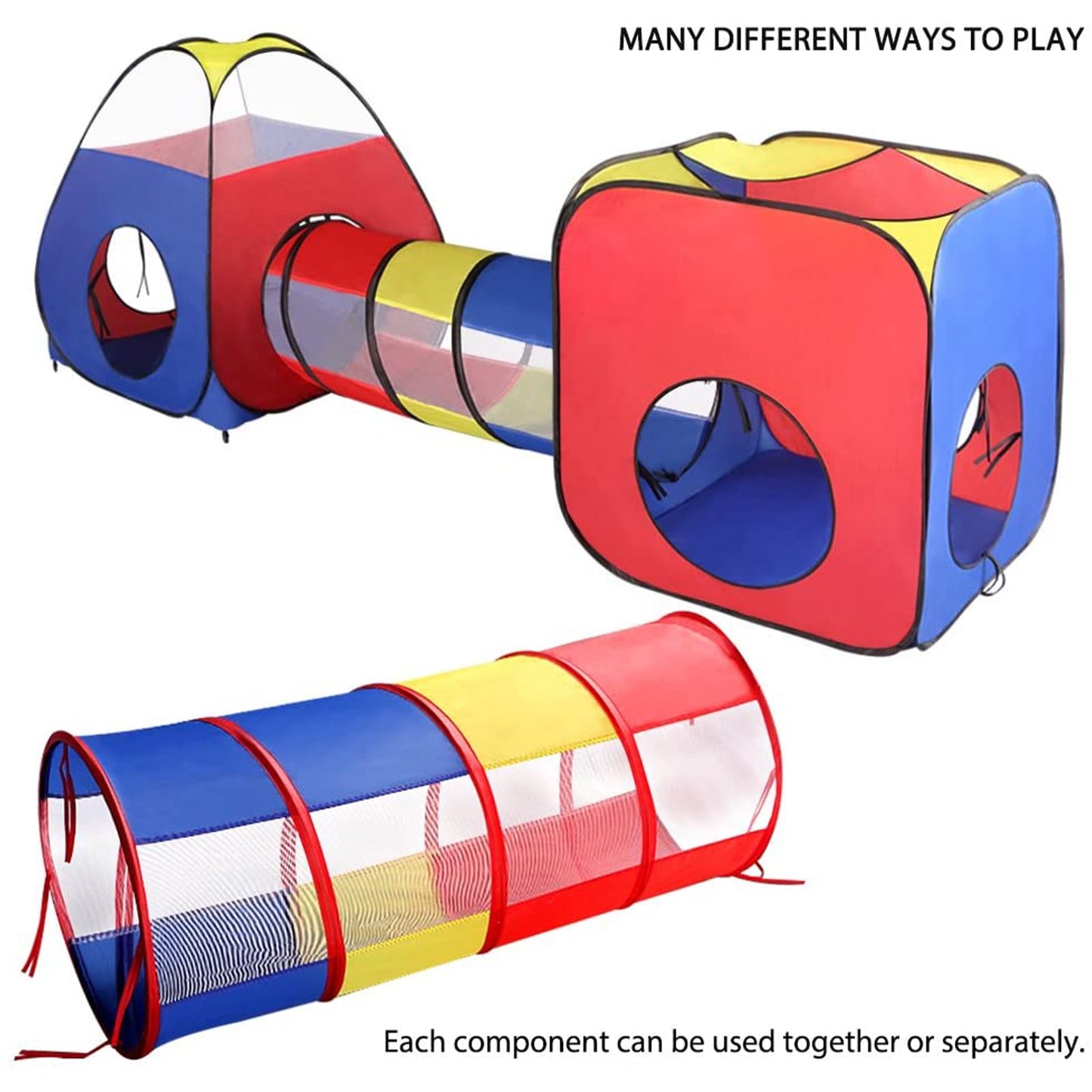 Yexmas 4 in 1 Kids Play Tent and Tunnels, Foldable Indoor Outdoor Pop Up Ball Pit, 2 Tents + 2 Crawl Tunnels Playhouse Tent Set for Boys Girls Kids(No Ball)