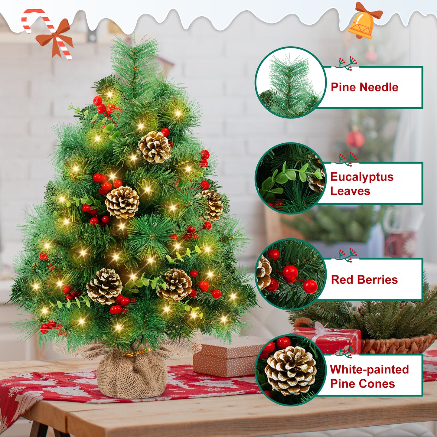 Yexmas 2PCS Pre-lit Artificial Mini Christmas Tree,30 Inch Small Tabletop Xmas Tree for Indoor Outdoor Christmas Decor