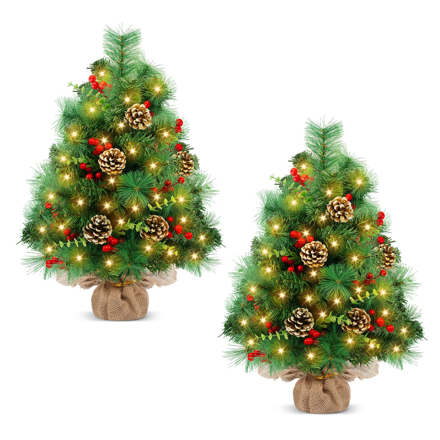 Yexmas 2PCS Pre-lit Artificial Mini Christmas Tree,30 Inch Small Tabletop Xmas Tree for Indoor Outdoor Christmas Decor