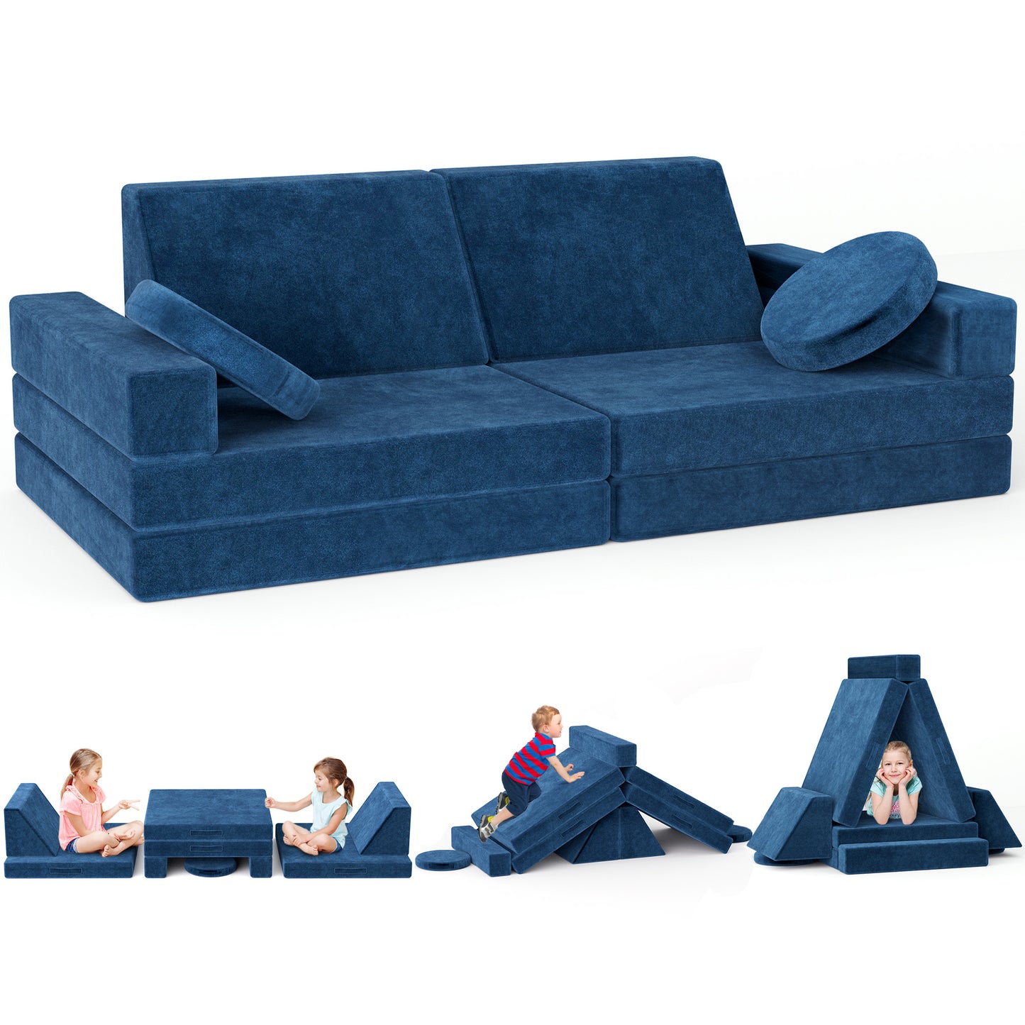 LOOKFLY 10 PCS Customizable Kids Play Foam Couch, Multifunctional Modular Sofa Couch,Kids Toddler Couch,Convertible Foam and Floor Cushion for Boys and Girls,Gray