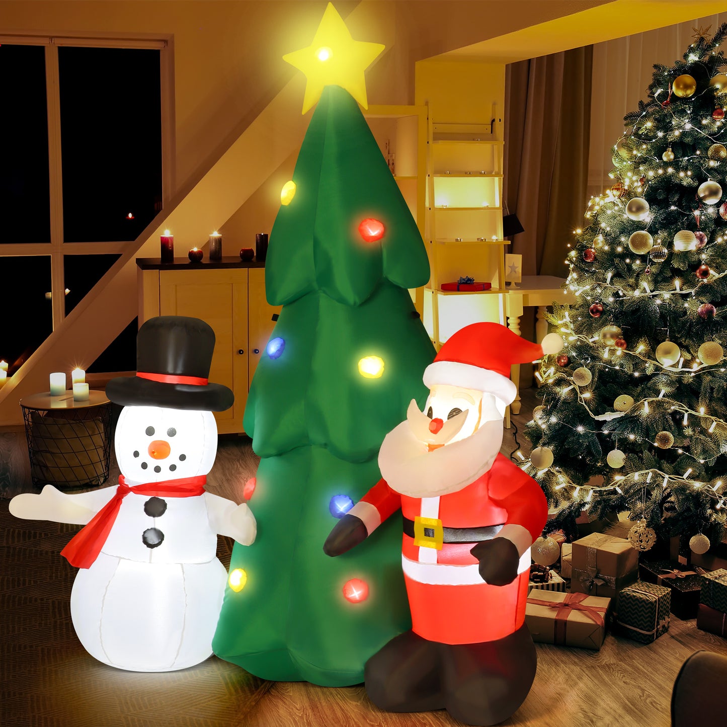 Lookfly 6FT Christmas Tree Inflatables Outdoor Decorations with Santa Claus & Snowman,Christmas Blow Up with LED Lights,Inflatable Christmas Yard Decorations