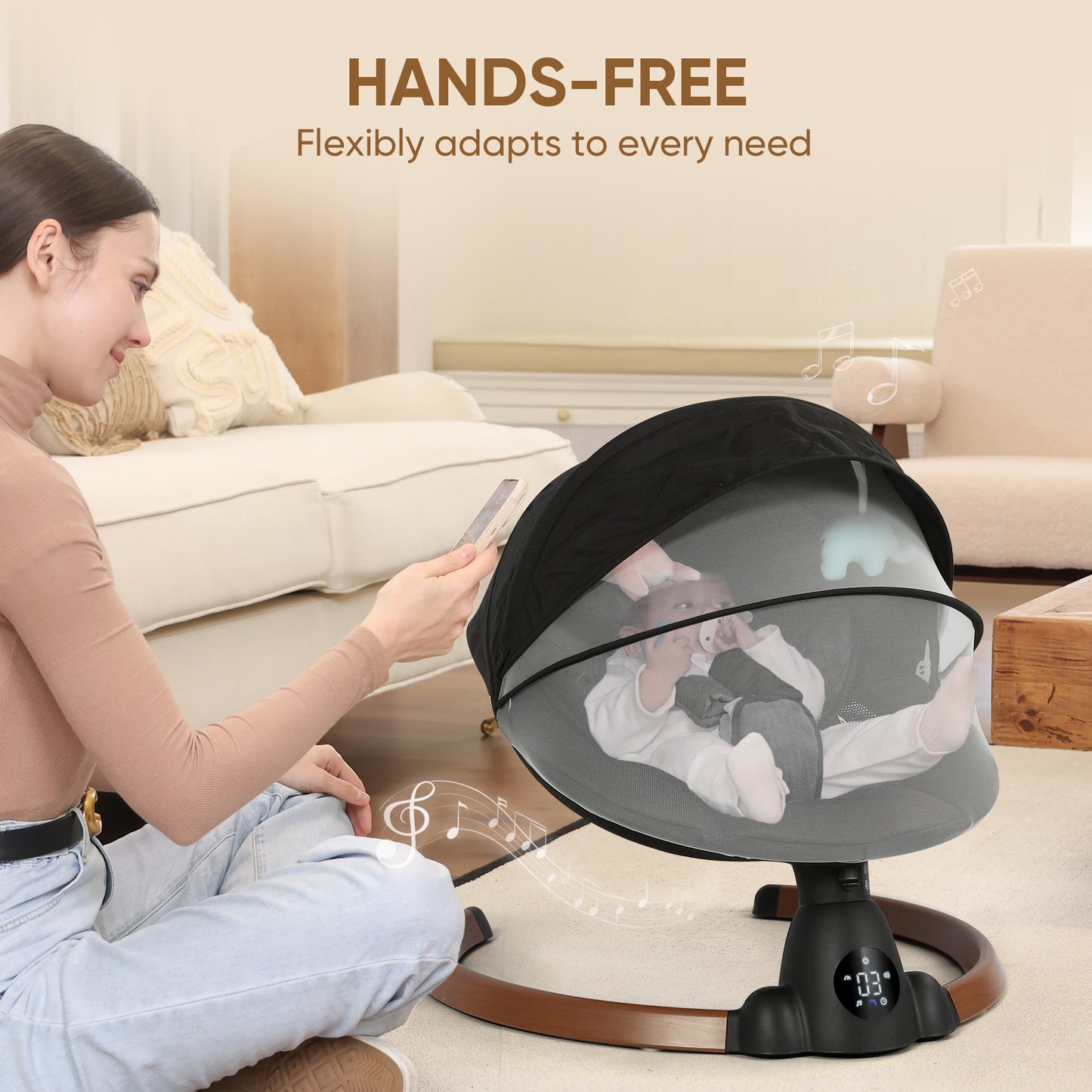Babyeap Baby Swing for Infants - Smart Electric Swing with Bluetooth Control 5-point Harness,5 Sway Speed,10 Lullabies(Gray)