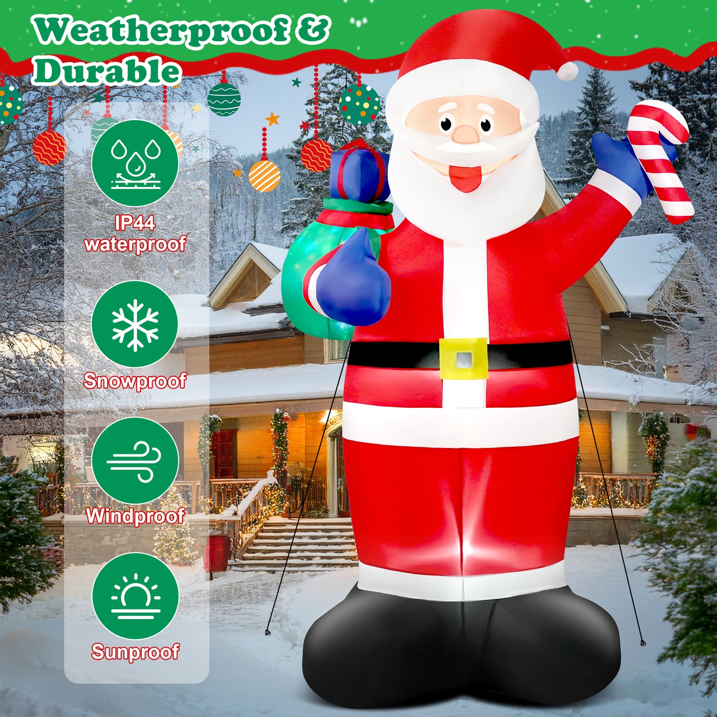 Yexmas 8FT Christmas Inflatable Santa Claus Outdoor Decorations,Blow Up Santa Claus with Gifts Bag, Built-in Brilliant LED Lights Xmas Inflatables Yard Decor
