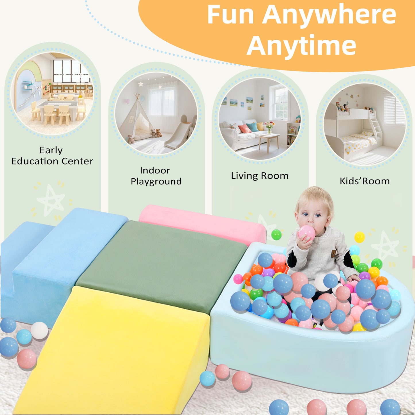 Lookfly 5-Piece Climbing Toys for Toddlers, Soft Foam Blocks with Ball Pit, Indoor Play Gym Set Baby Gift for toddlers 1–3