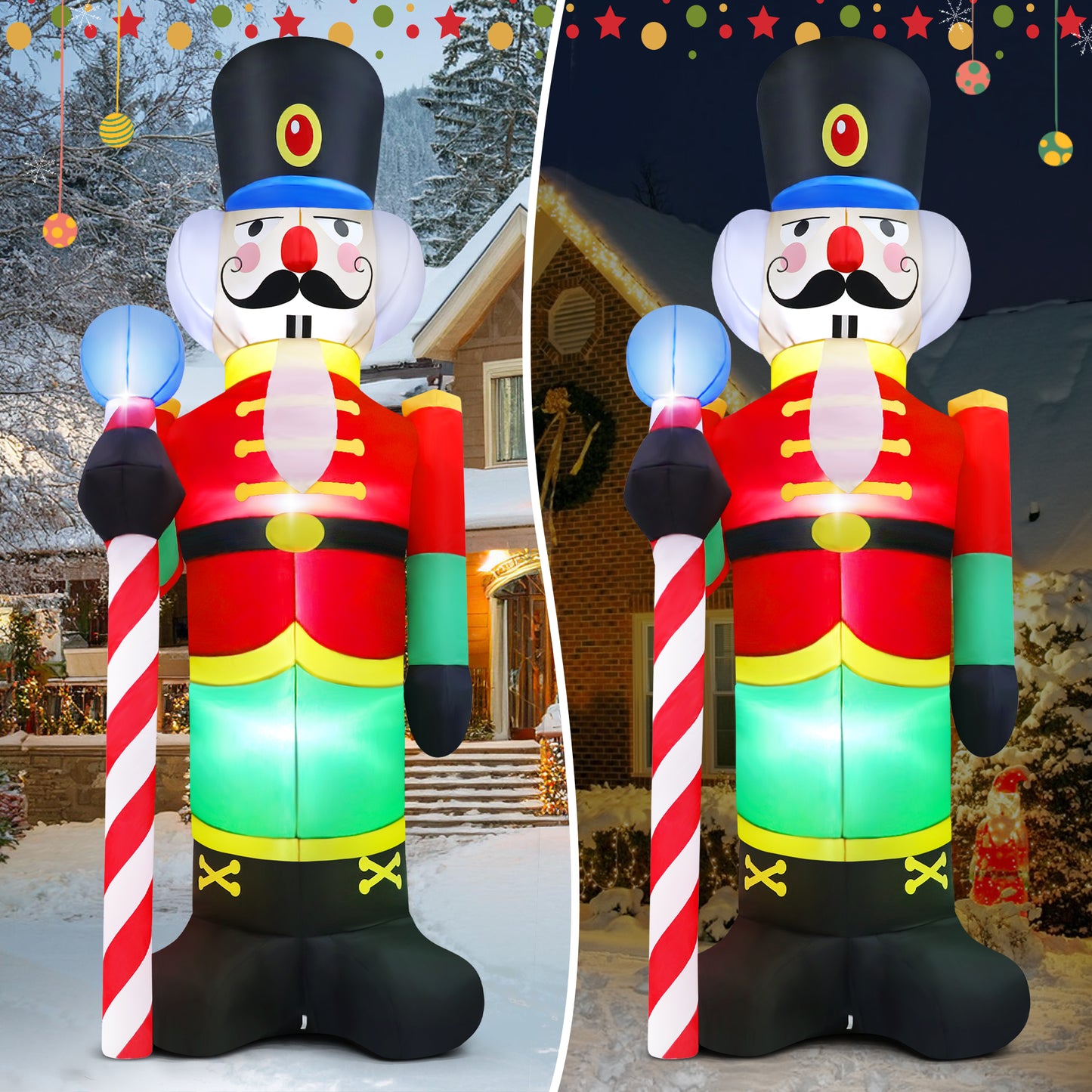 Yexmas 8FT Christmas Inflatable Nutcracker Soldier Outdoor Decor with Large Blow Up Soldier with LED Lights for Yard,Garden,Lawn