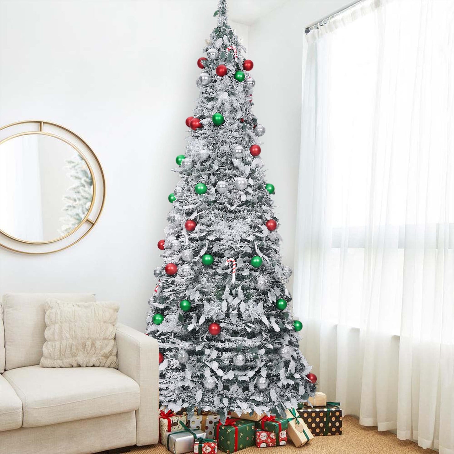 Lookfly 7.5FT Pop-Up Artificial Christmas Tree with 450LED Lights,White Prelit Christmas Tree with Foldable Base