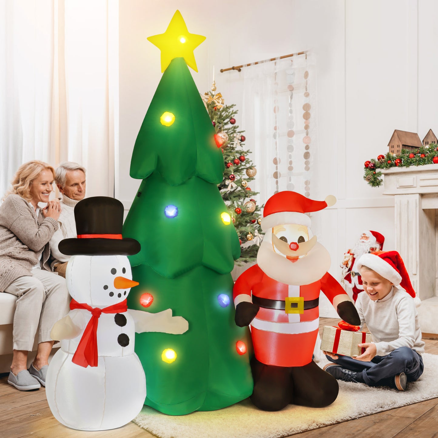 Lookfly 6FT Christmas Tree Inflatables Outdoor Decorations with Santa Claus & Snowman,Christmas Blow Up with LED Lights,Inflatable Christmas Yard Decorations