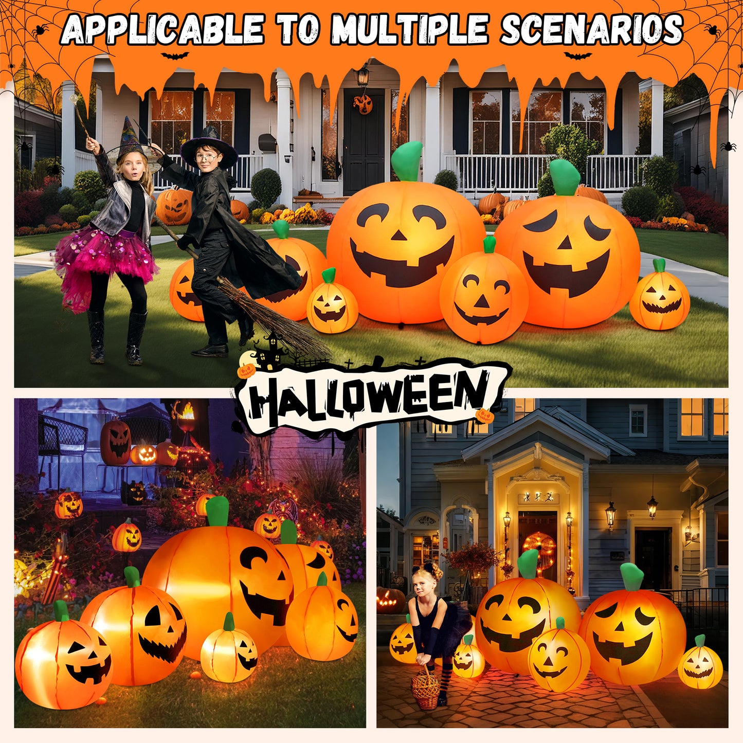 Yexmas 8 FT Halloween Inflatables Pumpkin,7 Pumpkins Halloween Outdoor Decoration with Built-in LED Lights,Halloween Blow Ups for Yard, Lawn, Garden Decor
