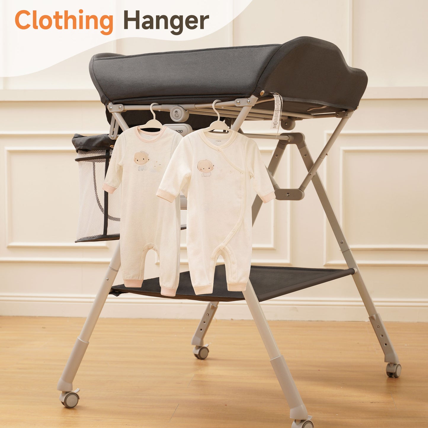 Babyeap Baby Changing Table with Wheels, Portable Foldable Diaper Changing Station with Adjustable Height & Waterproof Pad, Nursery Organizer Storage for Newborn & Infant